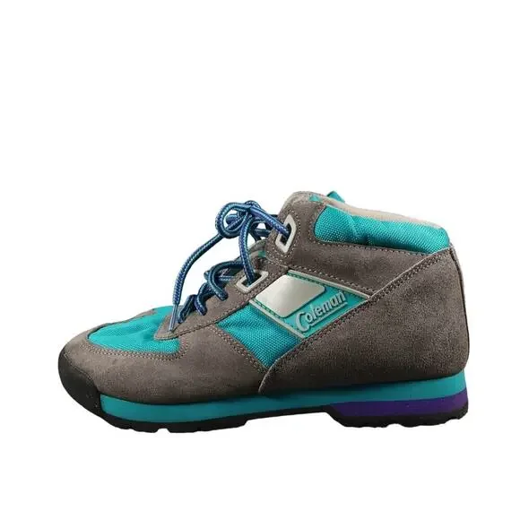 Coleman Shoes Womens 6 Hiking Boots Retro Nylon Leather Lace Up Gray Blue Sport - Picture 4 of 12